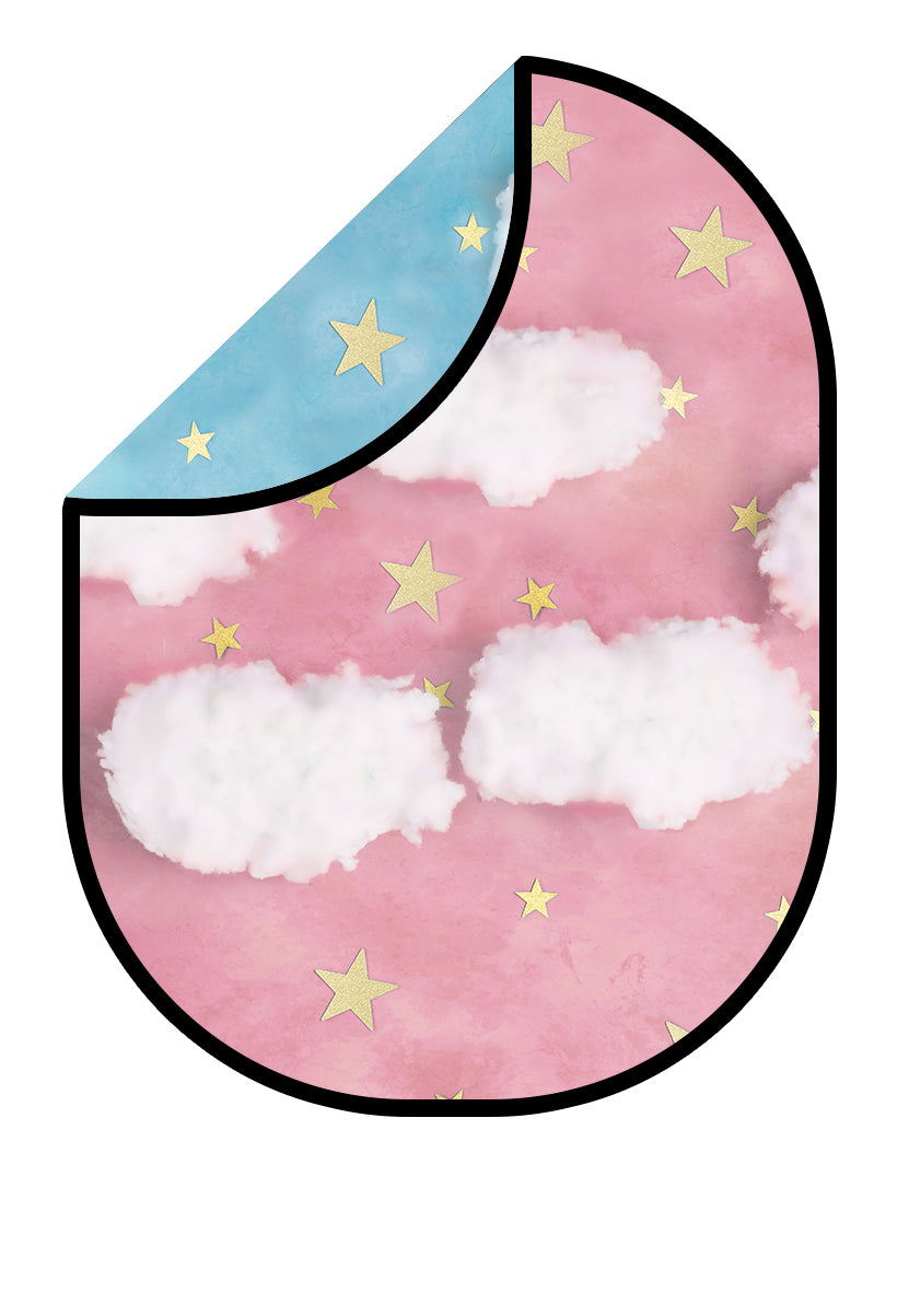 Kate Birthday Party Blue Sky Clouds/Pink Cake Smash Collapsible Backdrop Photography 5X6.5ft(1.5x2m)