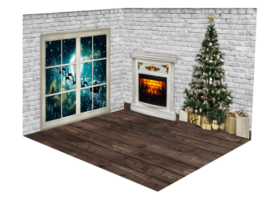 Katebackdrop鎷㈡綖Kate Christmas Brick Fireplace Santa Window room set