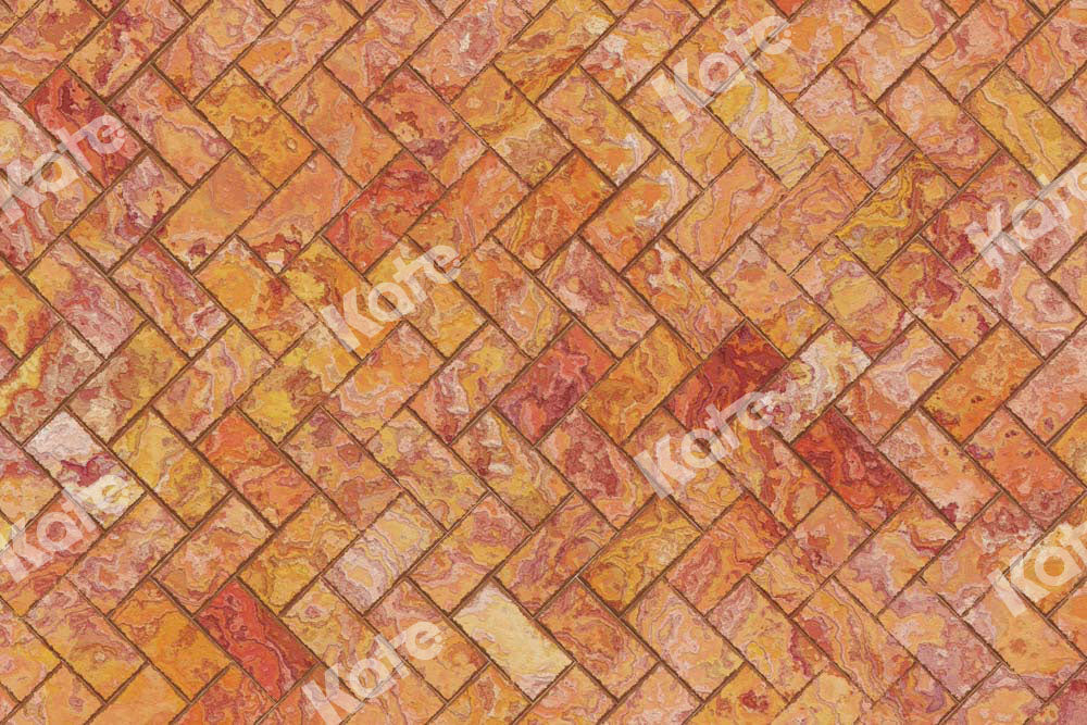 Kate Shabby Wall Orange Herringbone Rubber Floor Mat Designed by Kate Image