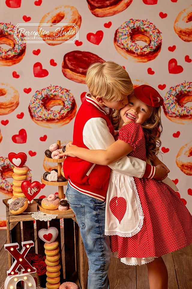 Kate Donuts Red Heart Children Backdrop for Photography