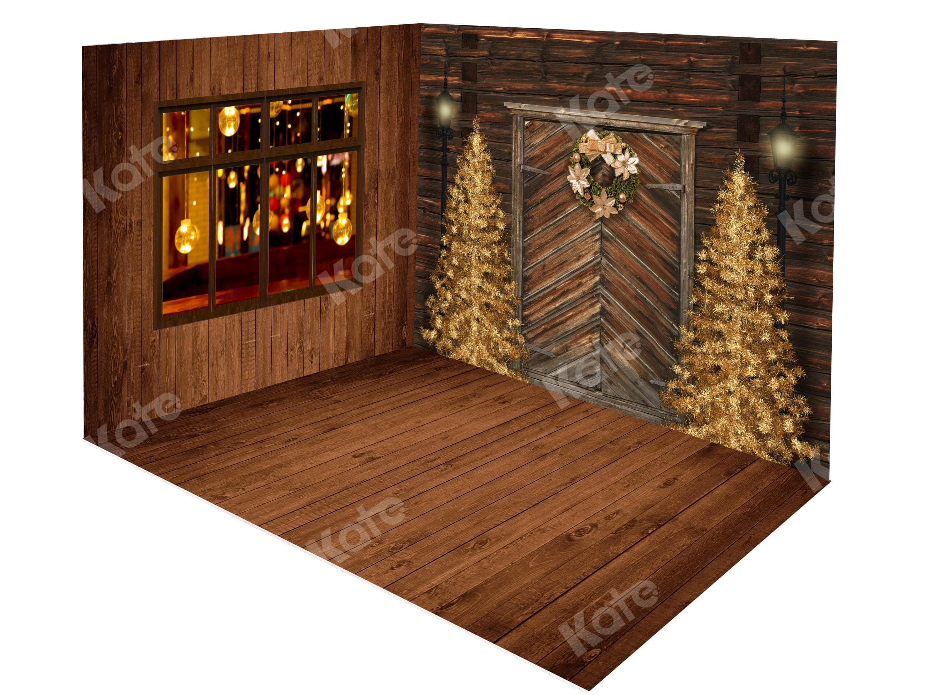 Kate Christmas Trees Wood Indoor Backdrop Room Set
