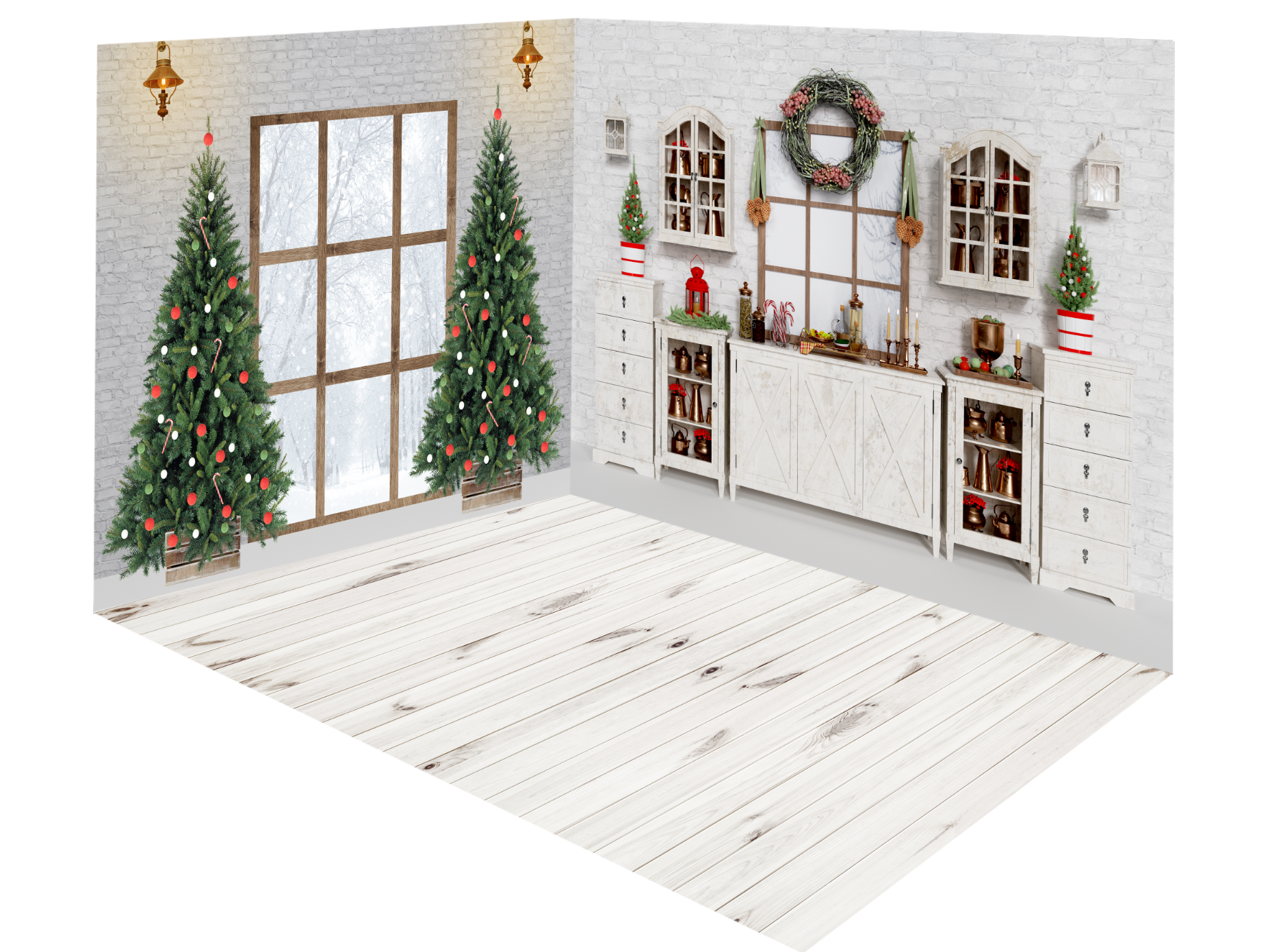 Kate Christmas Indoor White Cupboard Tree Window Room Set(8ftx8ft&10ftx8ft&8ftx10ft)