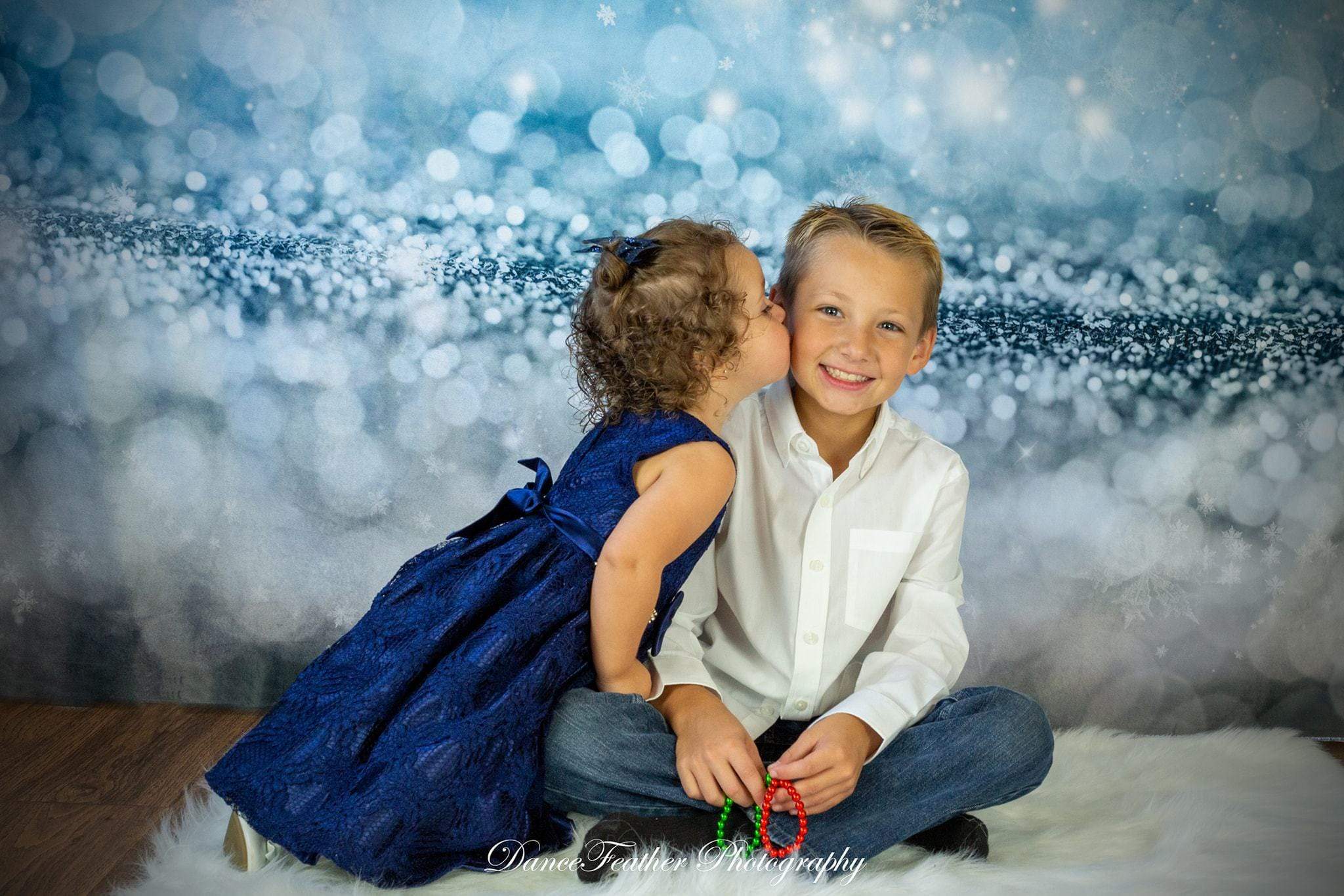 Katebackdrop鎷㈡綖Kate Blue Bokeh Christmas Snowflake backdrop for photos