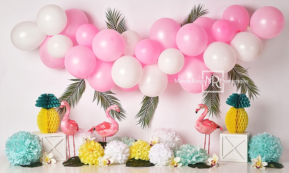 Kate Balloons Flowers Flamingo Summer Backdrop for Photography Designed by Mandy Ringe Photography - Kate Backdrop