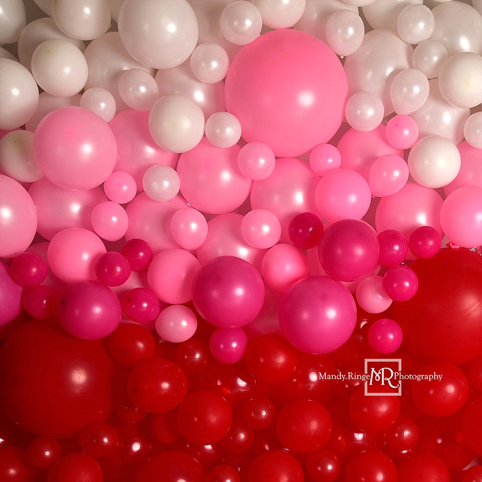 Kate Red Balloon Wall Valentine's Day Birthday Cake Smash Party Backdrop for Photography Designed by Mandy Ringe Photography
