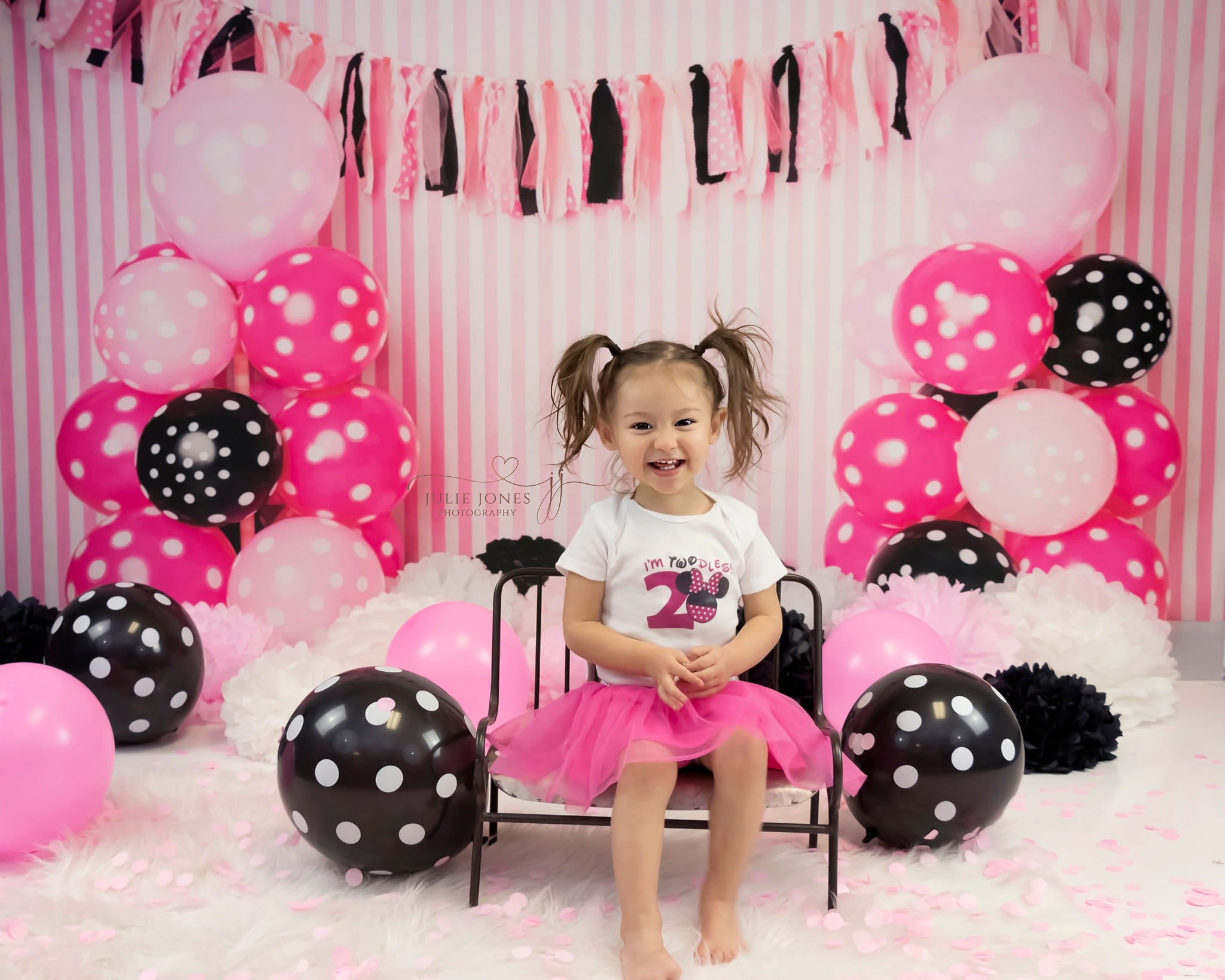 Kate Black Pink Balloons with Strips for Children Backdrop for Photography Designed by Kerry Anderson - Kate Backdrop