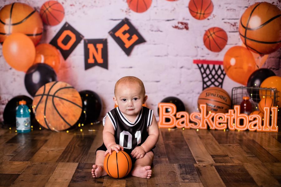 Kate 1st Birthday Basketball Backdrop for Photography Designed By Erin Larkins