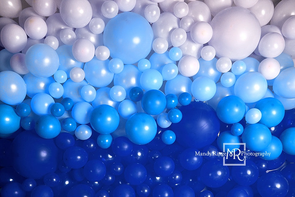 Kate Shades of Blue Balloon Wall Children Backdrop for Photography Designed by Mandy Ringe Photography - Kate Backdrop