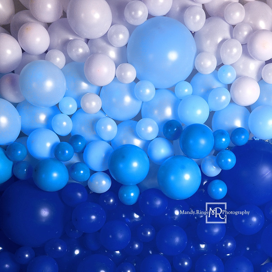 Kate Shades of Blue Balloon Wall Children Backdrop for Photography Designed by Mandy Ringe Photography