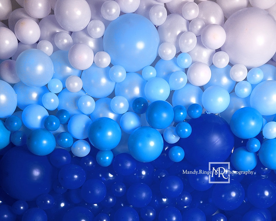 Kate Shades of Blue Balloon Wall Children Backdrop for Photography Designed by Mandy Ringe Photography