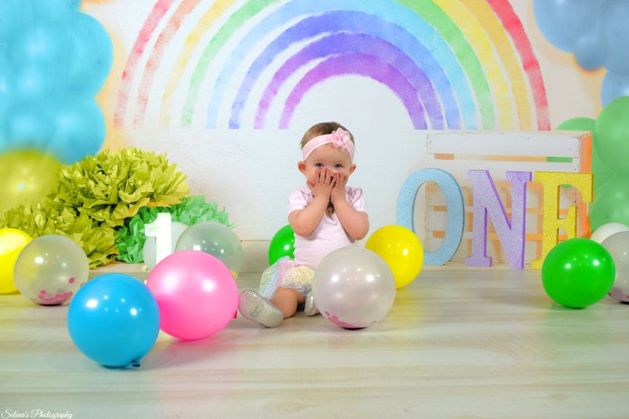 Kate 1st Birthday Rainbow with Balloons Backdrop Designed By Jessica Evangeline photography - Kate Backdrop