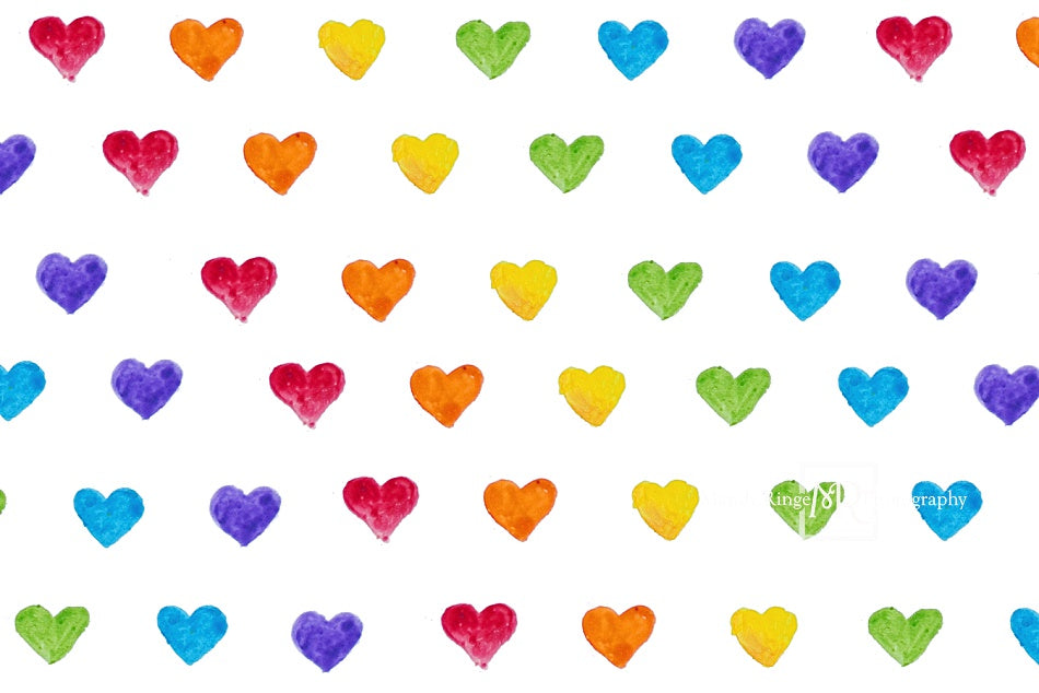 Kate Watercolor Rainbow Heart Pattern Backdrop Designed by Mandy Ringe Photography