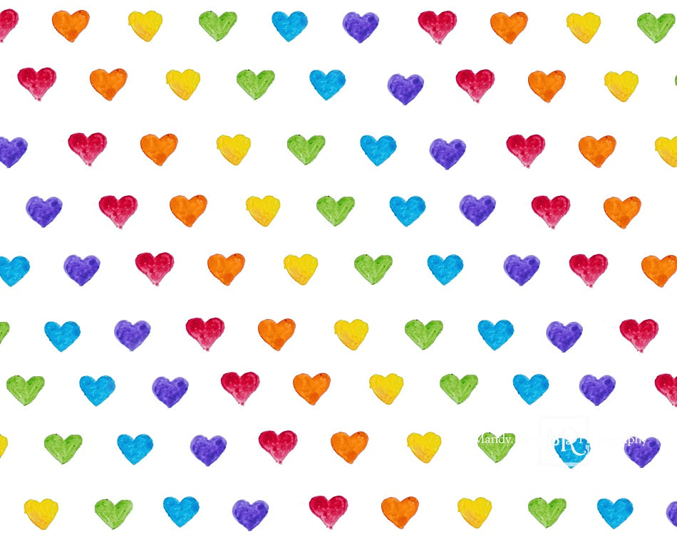 Kate Watercolor Rainbow Heart Pattern Backdrop Designed by Mandy Ringe Photography