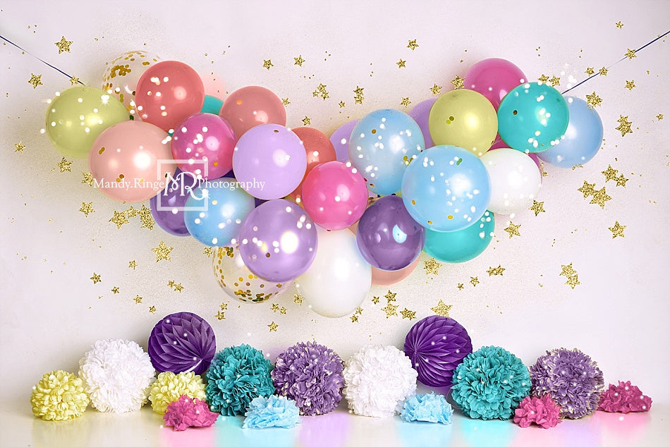 Kate 7x5ft Birthday Balloons and Stars Backdrop (only ship to Canada)