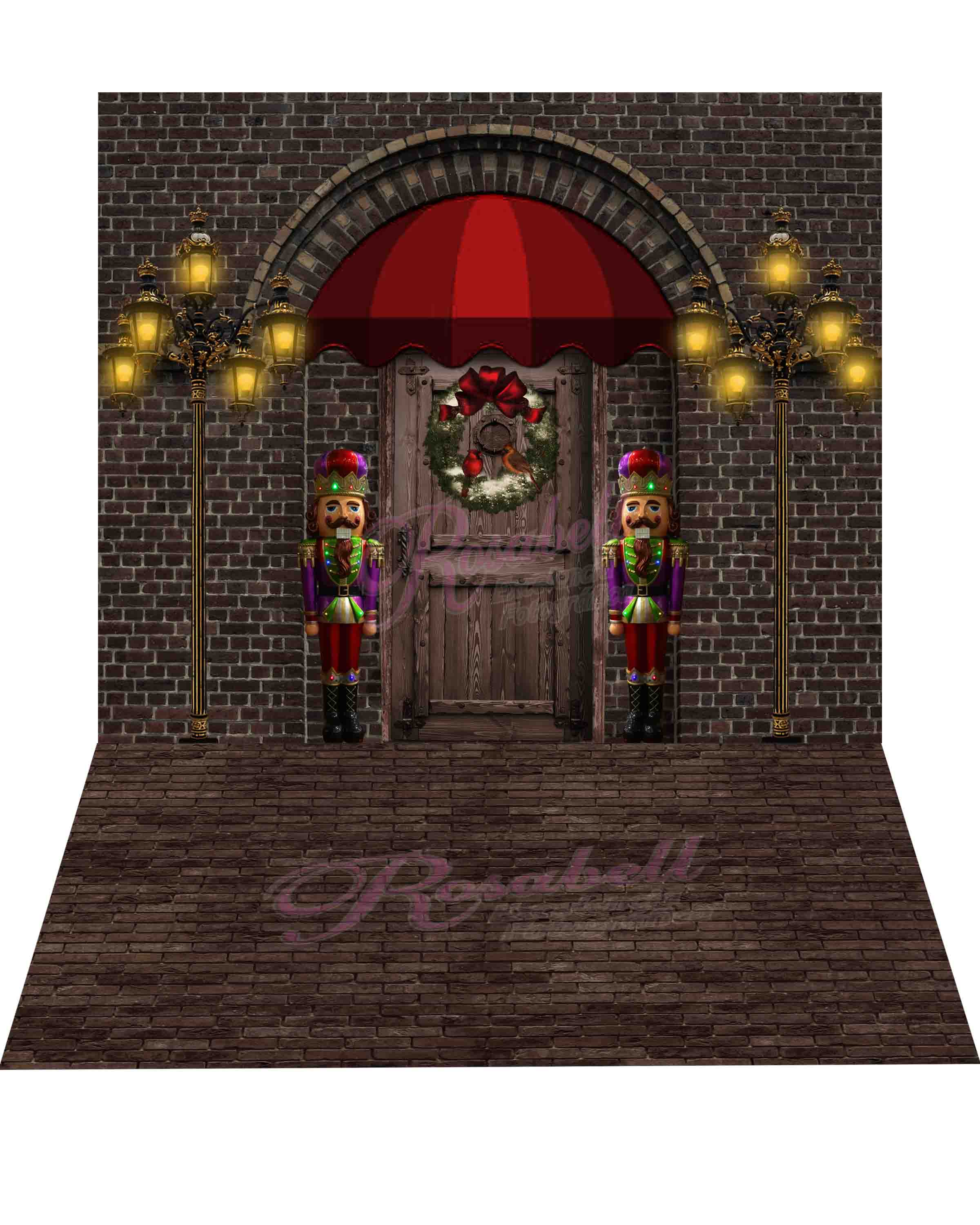 Kate 8x8ft Christmas Door Backdrop + 8x5ft Brick Rubber Floor Mat Designed by Rosabell Photography - Kate Backdrop