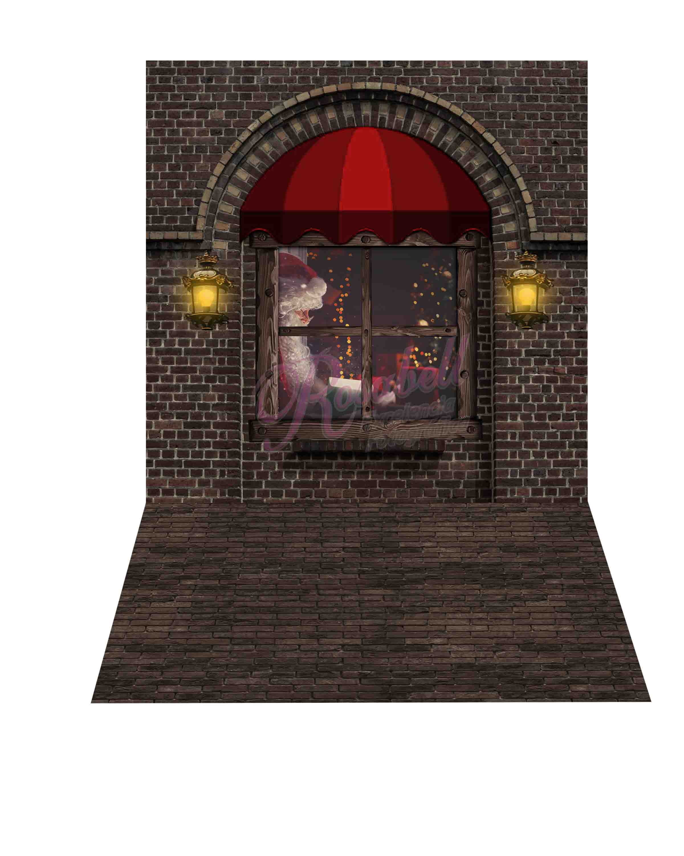 Kate 8x8ft Christmas Window Backdrop + 8x5ft Brick Rubber Floor Mat Designed by Rosabell Photography