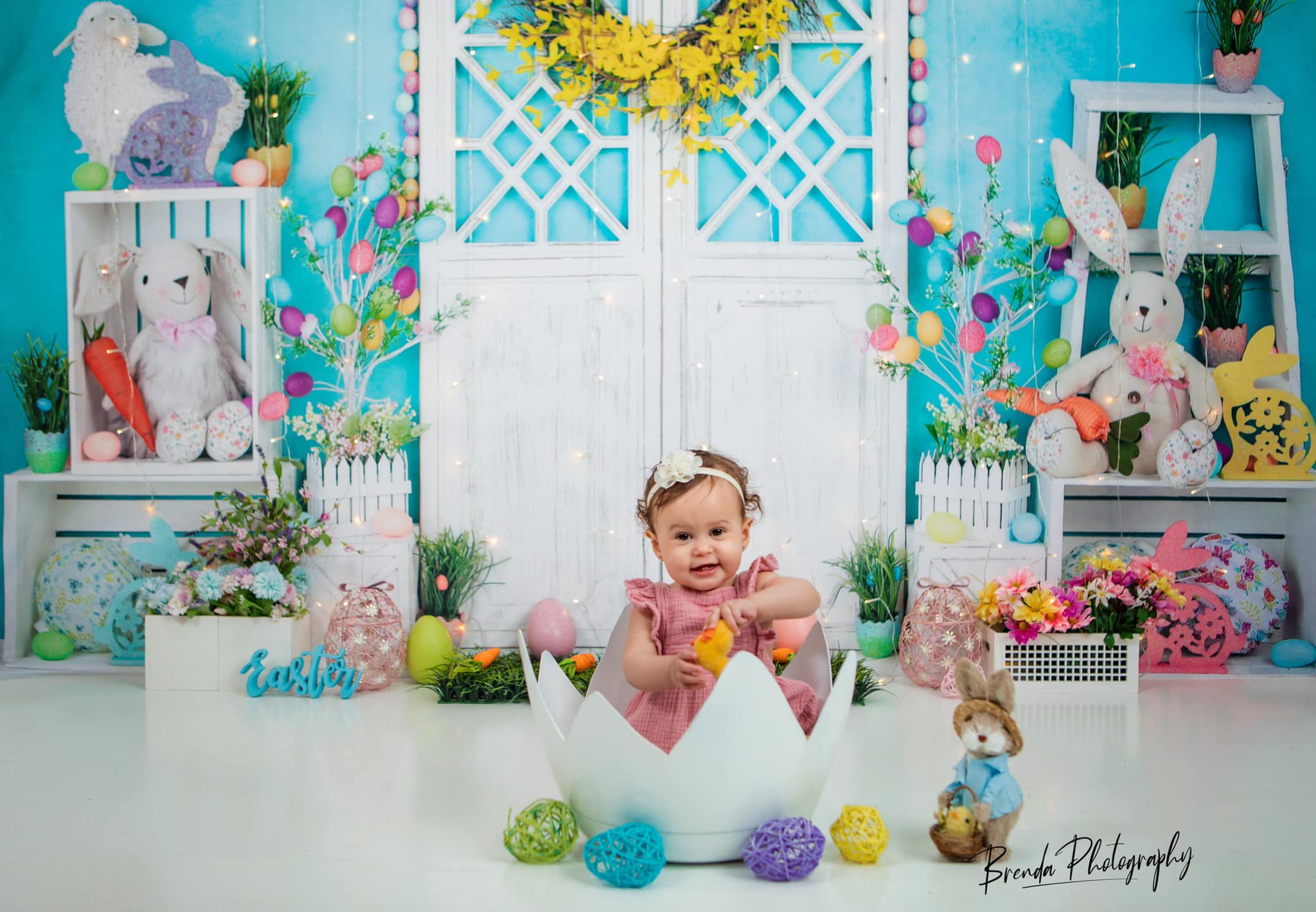 Kate Barn Door Easter Colorful Egg Cake Smash Backdrop for Photography