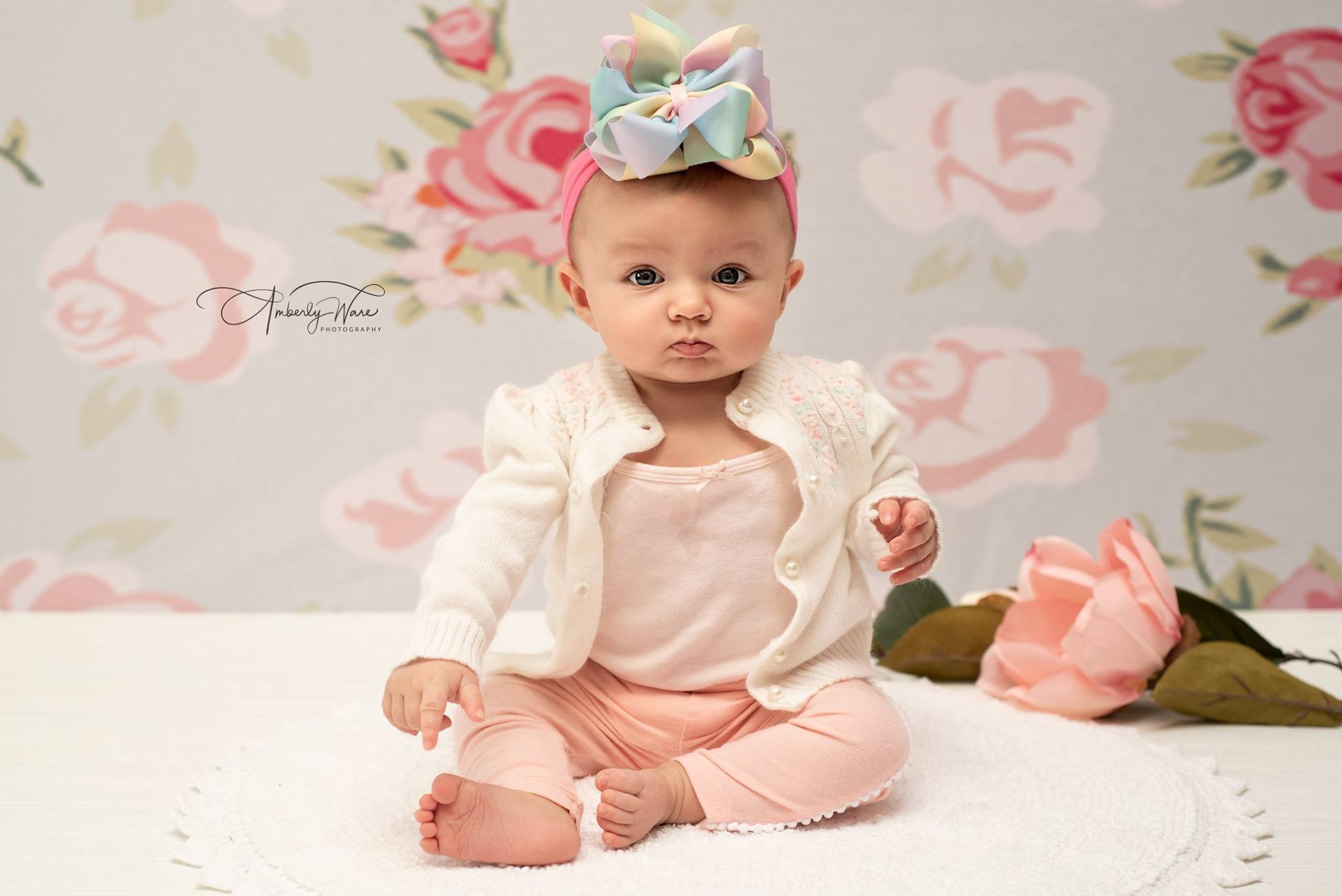 Kate Pink Florals White Background Pattern Baby Photography Backdrop - Katebackdrop