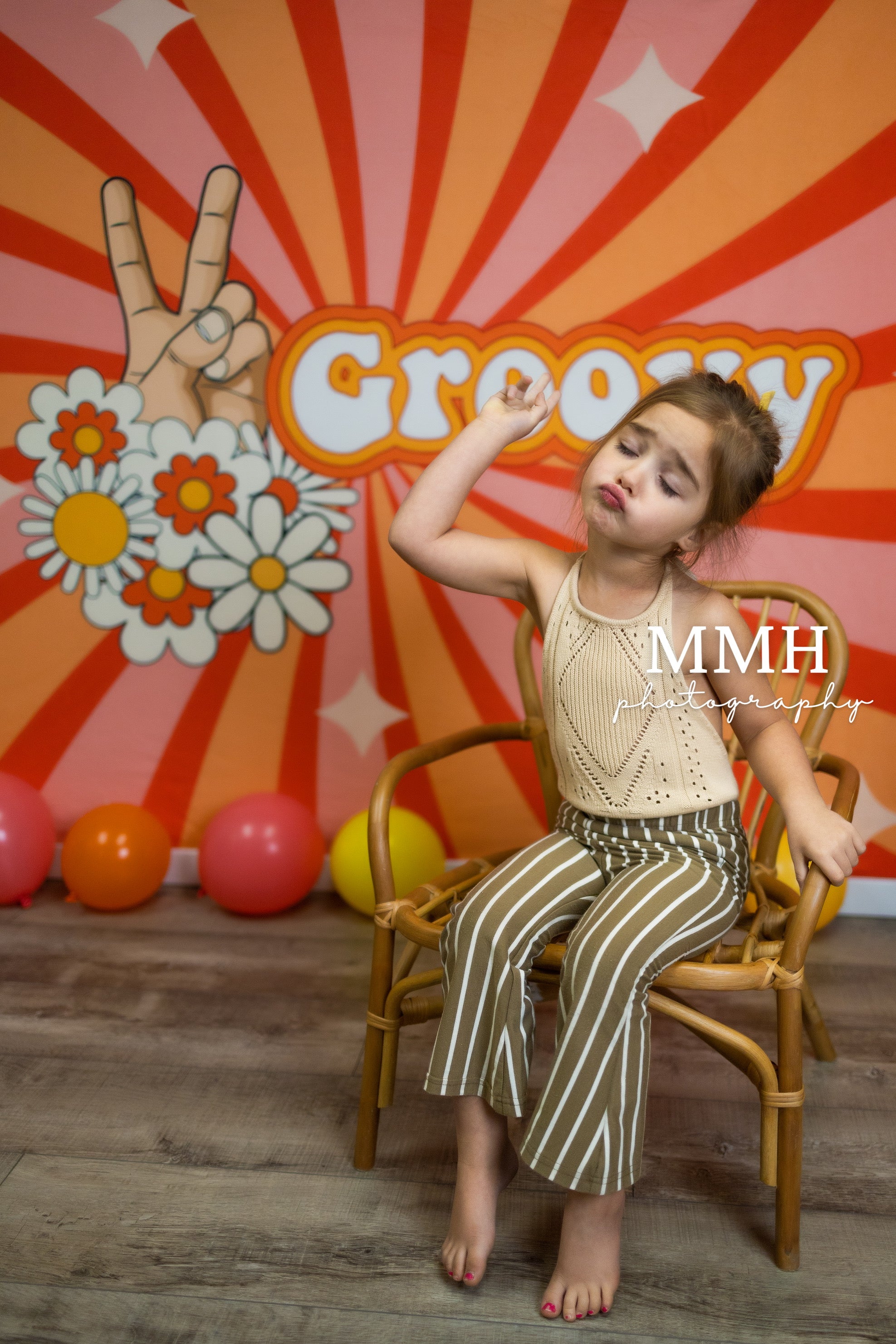 Kate 2 Groovy - 1970s Inspired 2nd Birthday Peace Flower Theme Backdrop Designed by Melissa McCraw-Hummer