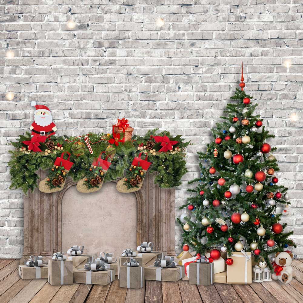 Kate Christmas Tree Brick Backdrop Gift for Photography