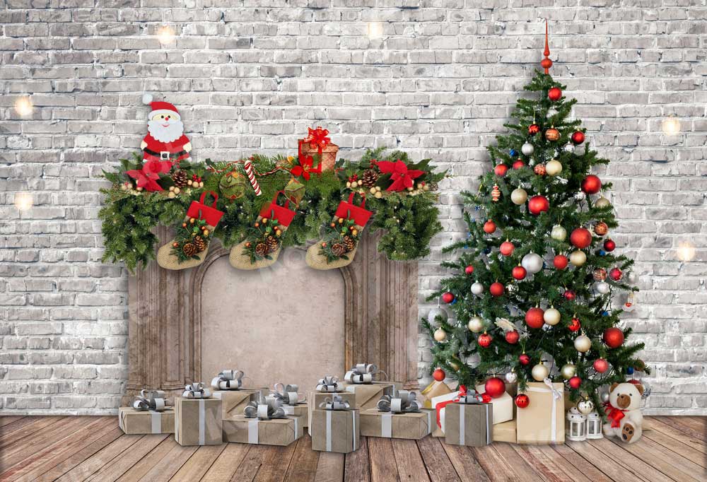 Kate Christmas Tree Brick Backdrop Gift for Photography