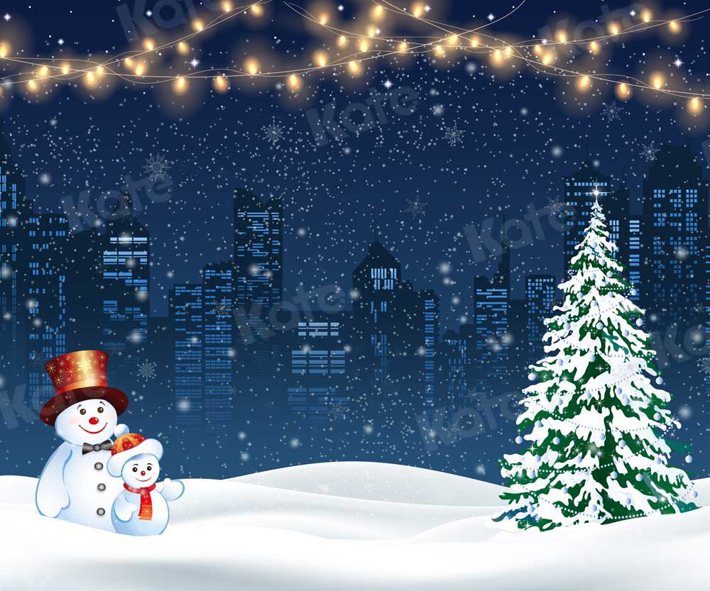 Kate Christmas Night Backdrop Snowman Winter for Photography
