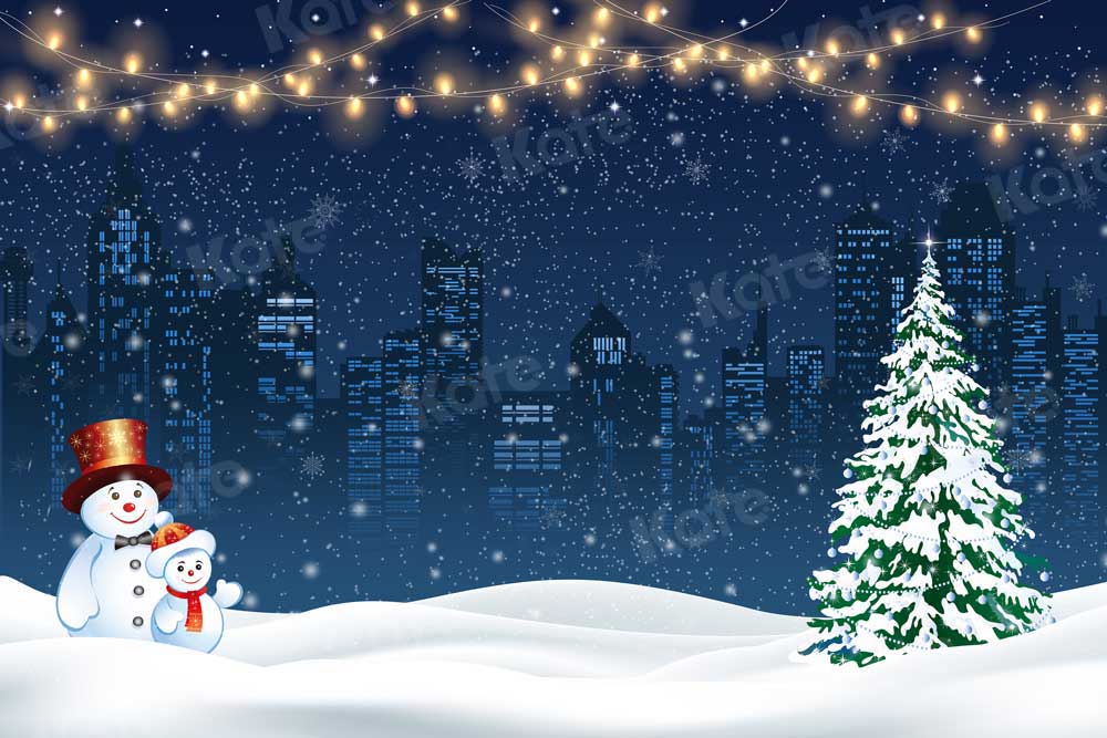 Kate Christmas Night Backdrop Snowman Winter for Photography