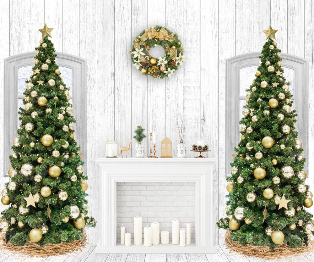Kate Christmas Fireplace Backdrop White Wood for Photography