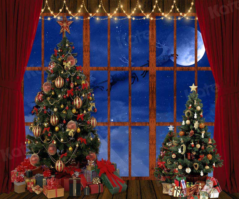Kate Christmas Trees Window Backdrop Elk Moon for Photography Designed by Chain Photography