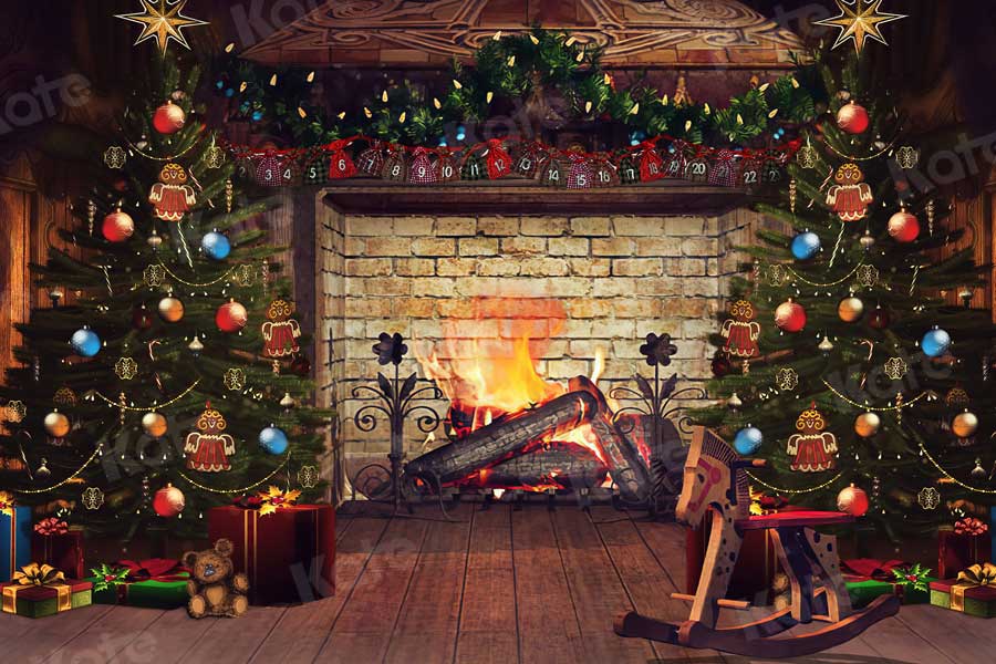 Kate Christmas Fireplace Backdrop Winter for Photography