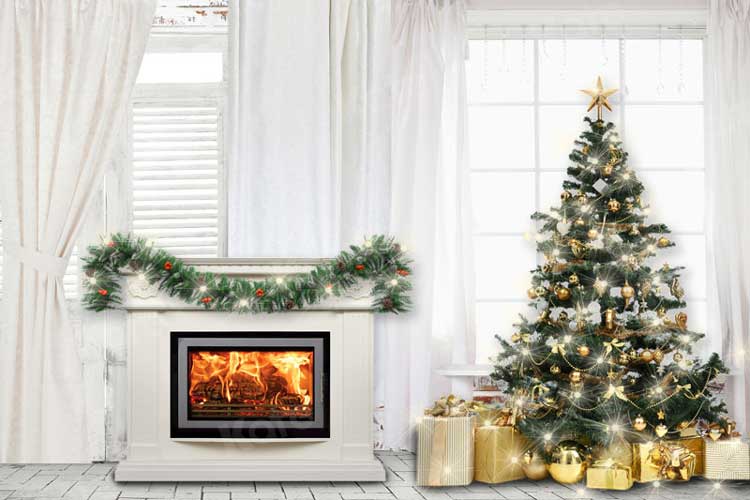 Kate Christmas Fireplace Backdrop Winter Indoor for Photography