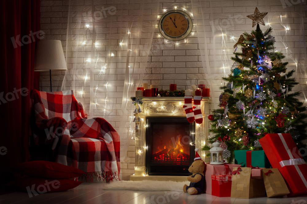 Kate Christmas Gifts Decoration Room with Fireplace Backdrop for Photography - Kate Backdrop