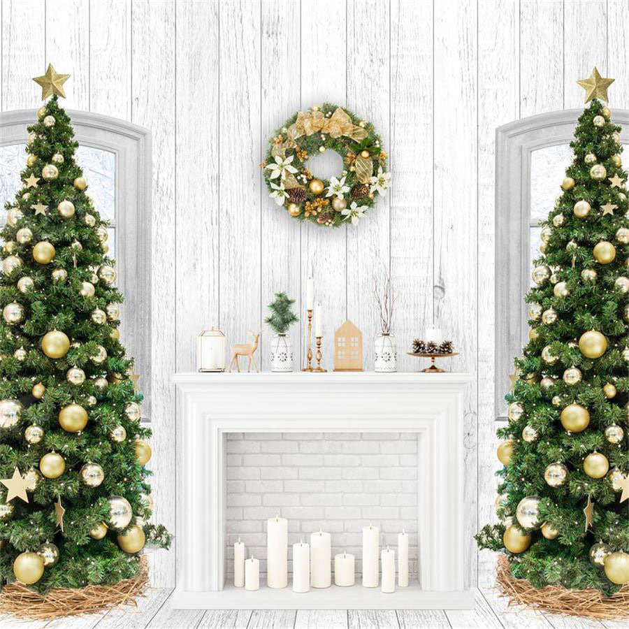 Kate Christmas Fireplace Backdrop White Wood for Photography