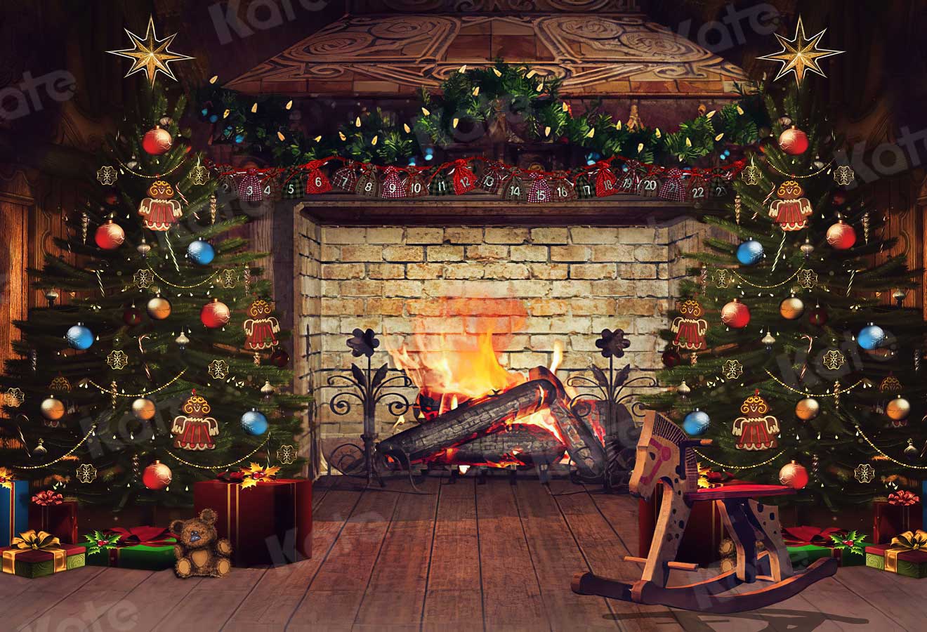 Kate Christmas Fireplace Backdrop Winter for Photography - Kate Backdrop