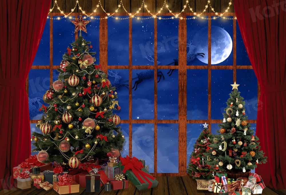 Kate Christmas Trees Window Backdrop Elk Moon for Photography Designed by Chain Photography - Kate Backdrop