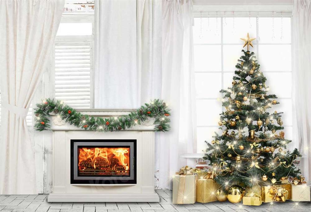 Kate Christmas Fireplace Backdrop Winter Indoor for Photography