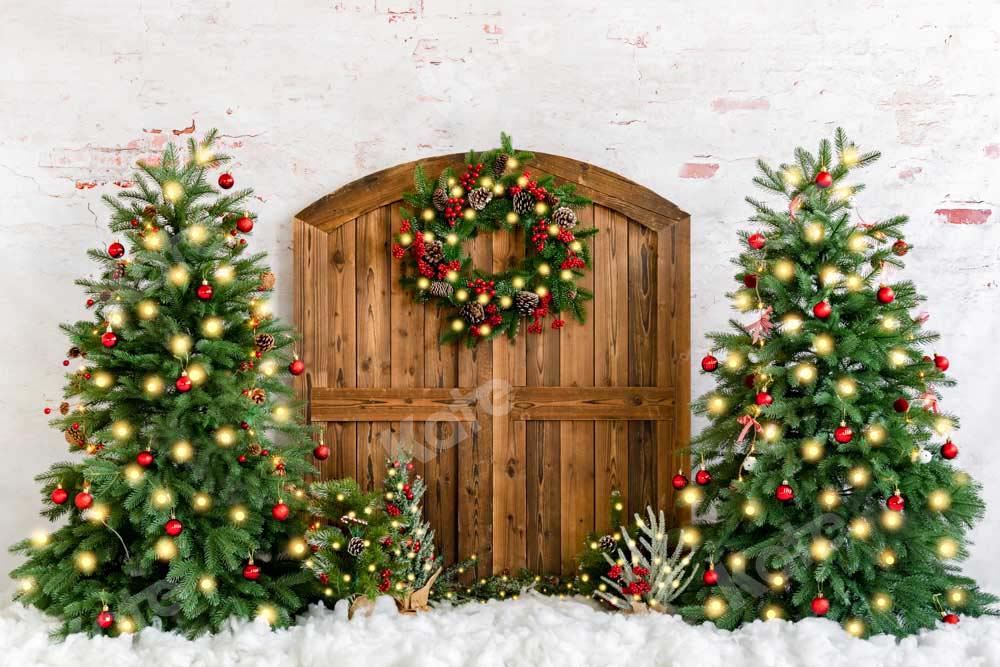 Kate Christmas Tree Wreath Backdrop Snow Winter Designed by Emetselch