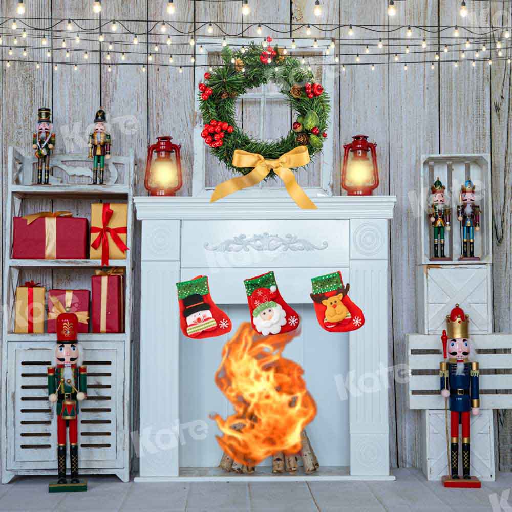 Kate Christmas Fireplace Backdrop Wood Designed by Emetselch