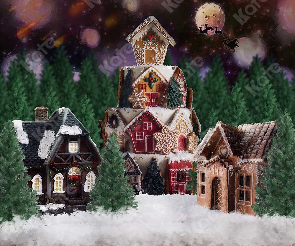 Kate Christmas Gingerbread House Backdrop Trees for Photography