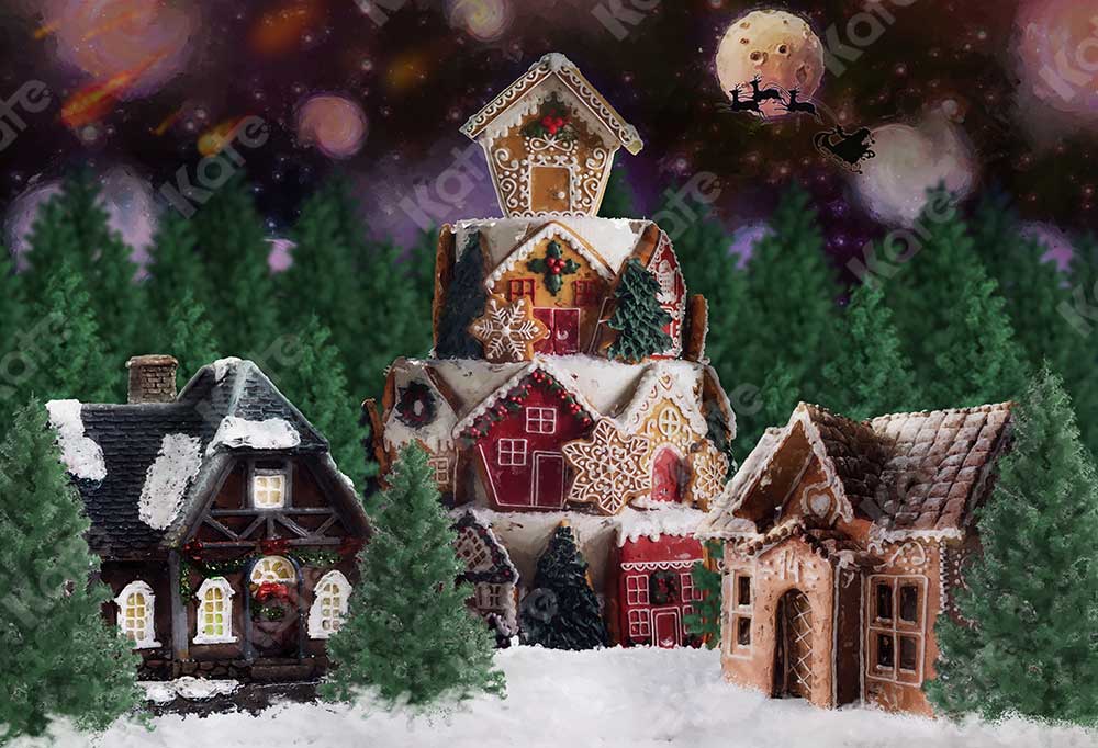 Kate Christmas Gingerbread House Backdrop Trees for Photography