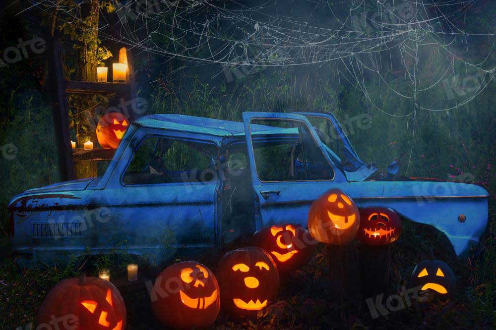 Kate Halloween Pumpkin Car Backdrop Fall Night for Photography