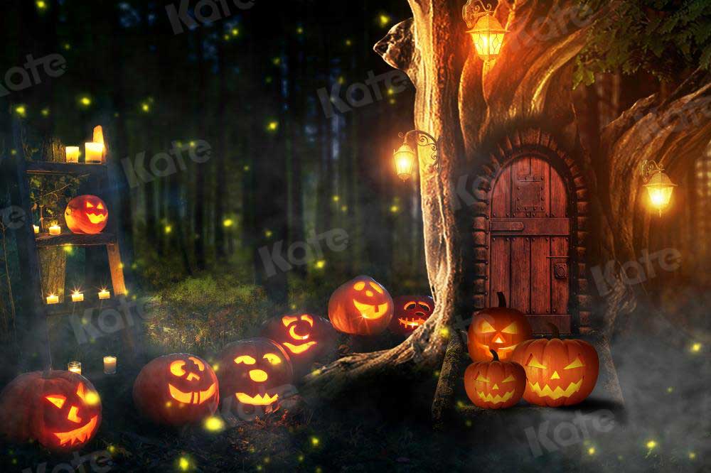 Kate Halloween Pumpkin Backdrop Night Forest Tree Hole for Photography