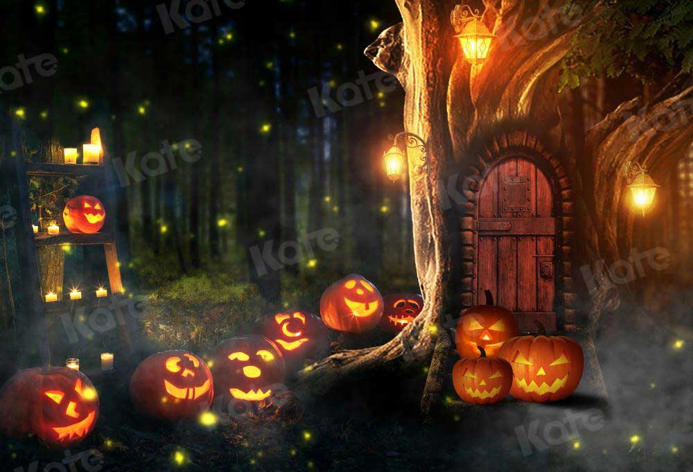 Kate Halloween Pumpkin Backdrop Night Forest Tree Hole for Photography