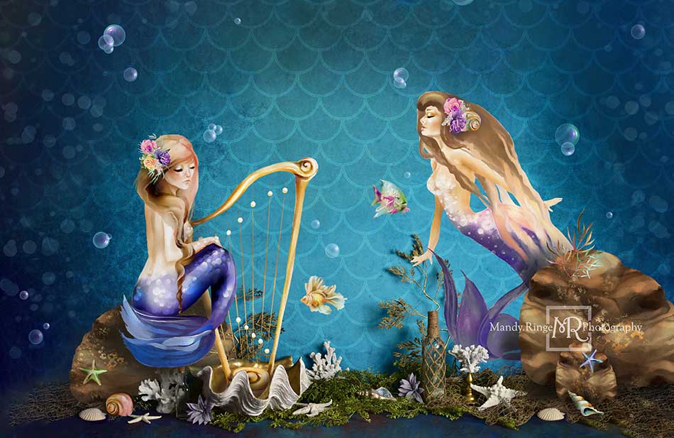 Kate Cake Smash Backdrop Mermaids Under the Sea Designed by Mandy Ringe Photography