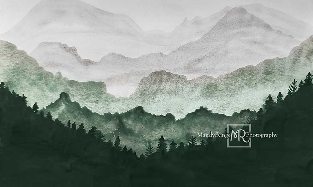 Kate Watercolor Scenery Backdrop Mountain View Designed by Mandy Ringe Photography