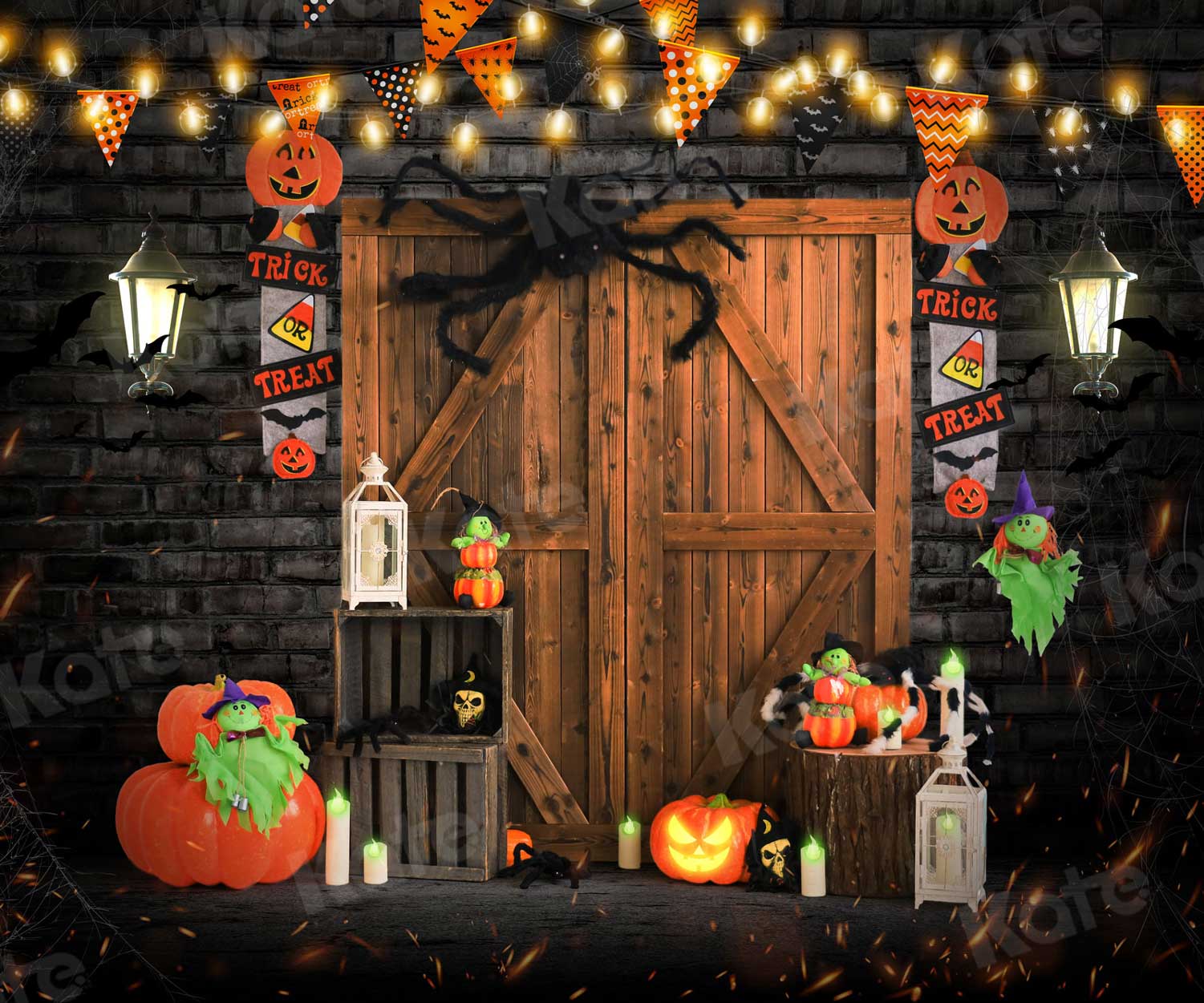 Kate Fall Halloween Backdrop Barn Door Pumpkin for Photography