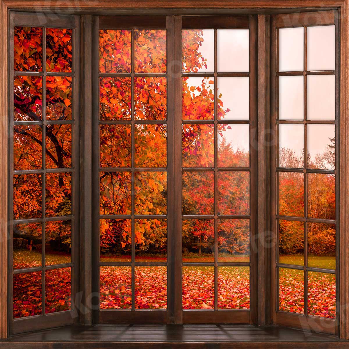 RTS Kate Fall Fallen Leaves Backdrop Outside The Window for Photography(Clearance US only)