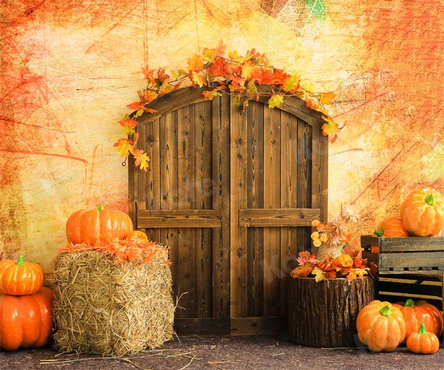Kate Fall Pumpkin Backdrop Barn Door for Photography