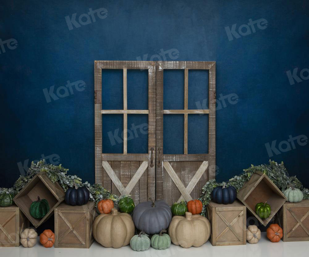 Kate 7x5ft Fall Pumpkins Backdrop Blue Wall(Clearance US only)