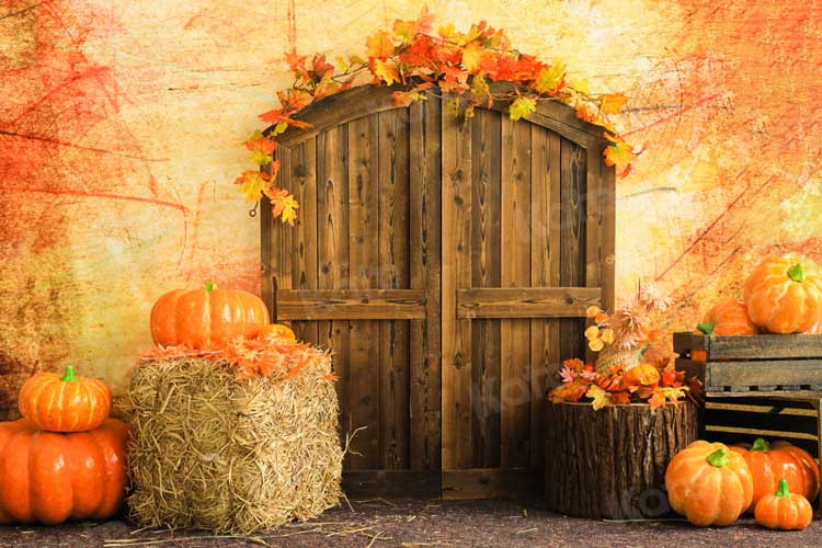 Kate Fall Pumpkin Backdrop Barn Door for Photography